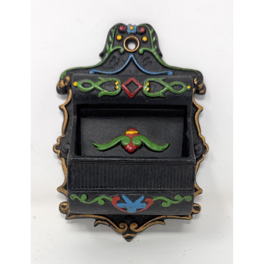 Vintage Cast Iron Wilton Wall Mount Kitchen Match Holder Polychrome Accents Door